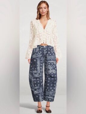 Free People x We The Free Paisley Barrel Jeans Size 28 New